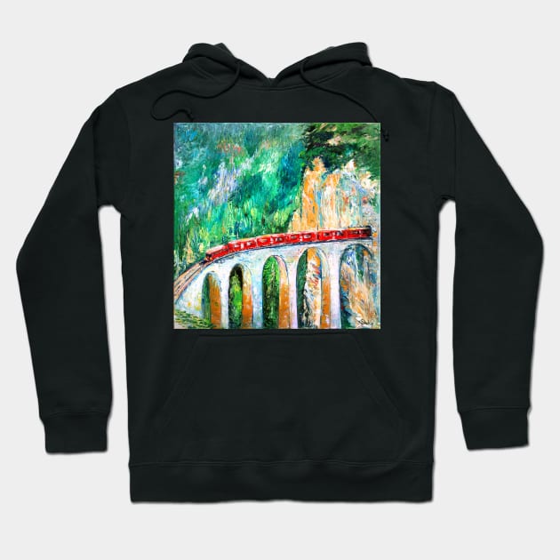 Travel on the Red Train in Switzerland Hoodie by NataliaShchip